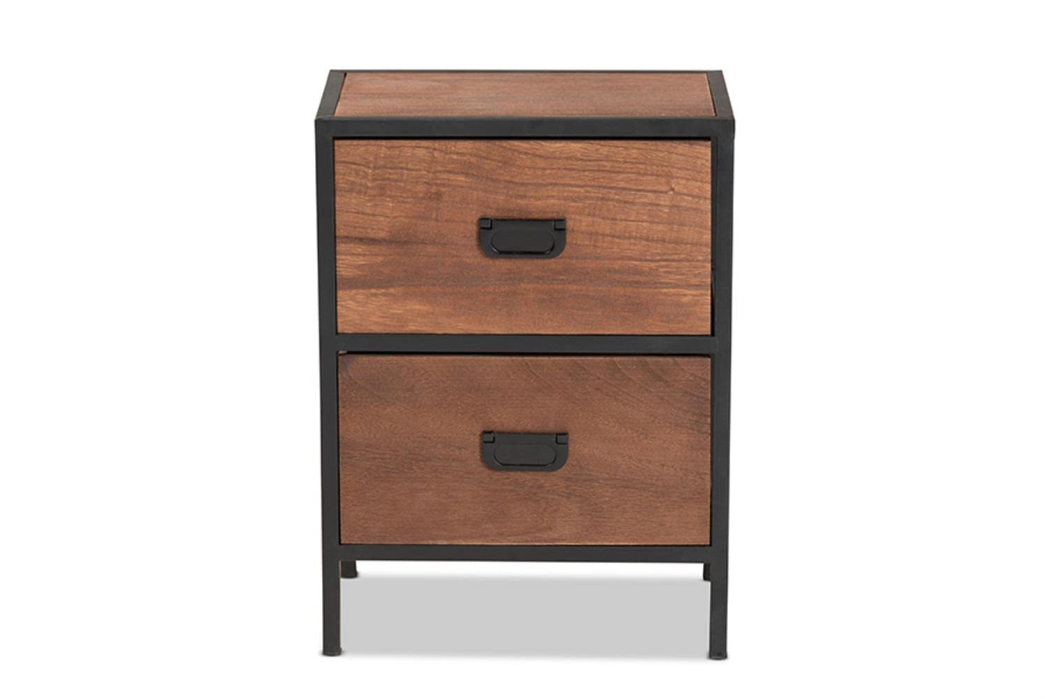 Baxton Studio Hillard Brown Finished Wood and Black Metal 2-Drawer End Table
